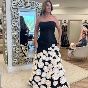 Black gown size 6 with gorgeous flowers